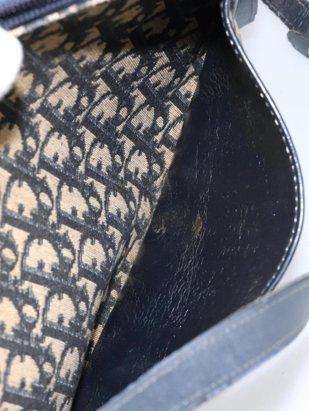 Christian Dior Trotter Canvas Shoulder Bag Navy Gold Auth 156002 - Picture 13 of 16